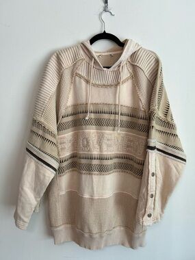 Free People Rare Find Embroiders Hooded Cotton Pullover size L/XL
